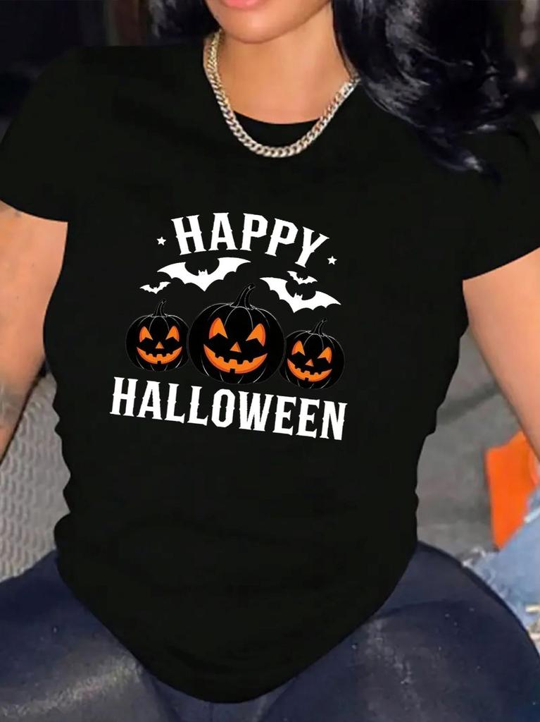 Womens Halloween TShirt Comfortable Crew Neck Casual Cotton Blend ShortSleeves Soft Breathable Top W