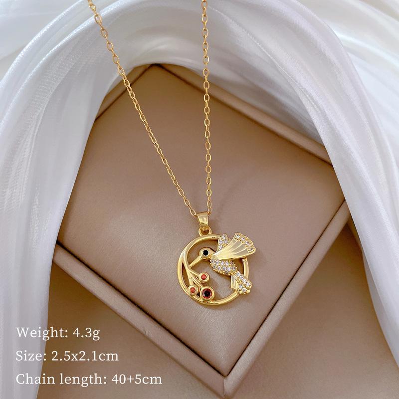 Ring Woodpecker Light Luxury Temperament Gorgeous Full Diamond Necklace Female Versatile Collarbone Chain Titanium Steel Chain