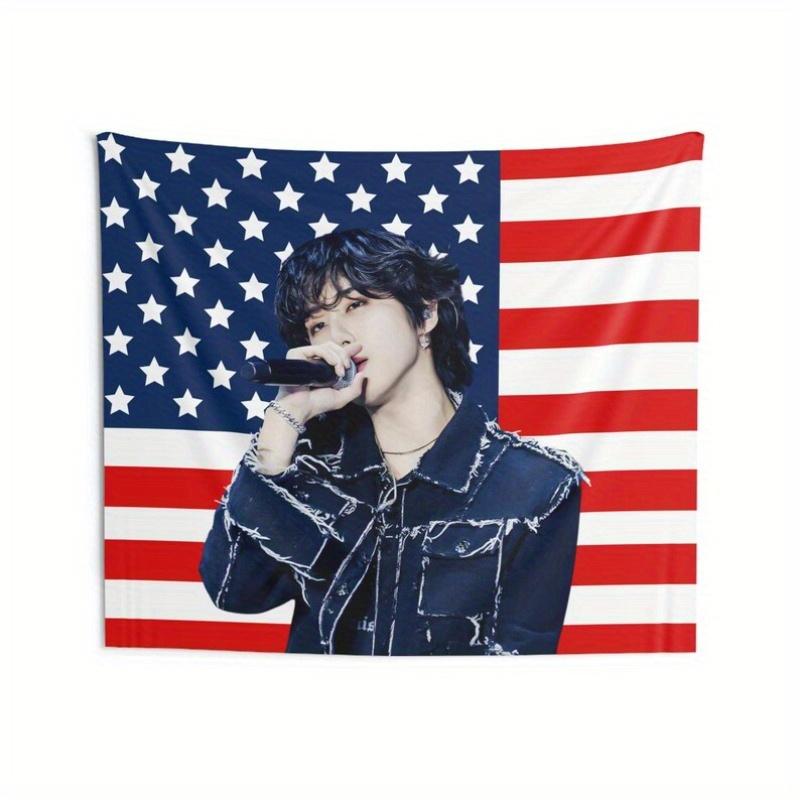Durable American Flag Printed Kpop Concert Art Banner Stylish Wall Decor for Dorm Man Cave Outdoor Party Fan Gift