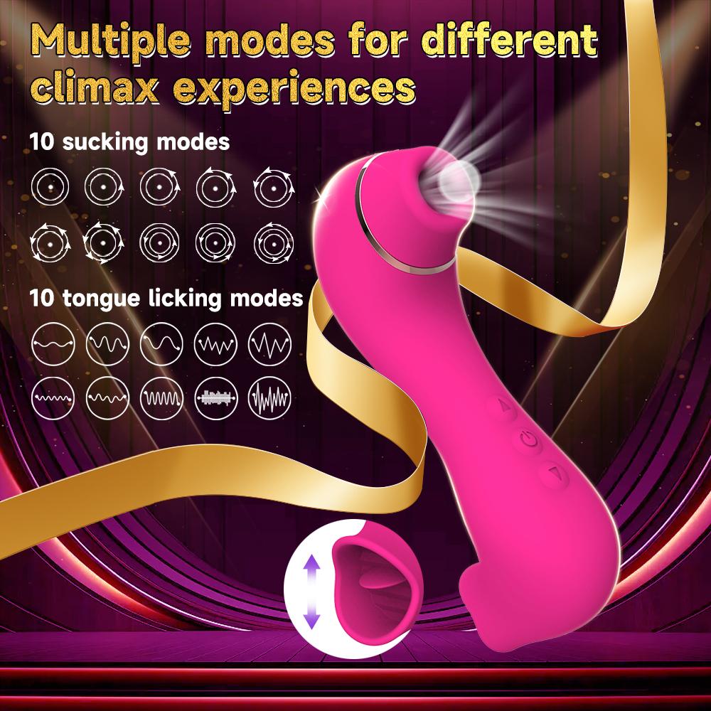 2-in-1 Sucking Vibrator with Tongue Licking 10 Modes Vagina Clitoris Stimulator Oral Sucker Erotic Sexy Sex Toy for Women