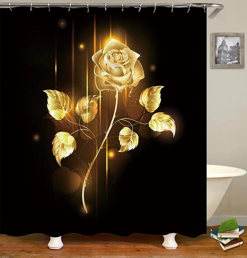 Blooming Flowers Rose Butterfly Shower Curtain Waterproof Modern Bathroom Decor, Waterproof Fabric Shower Curtain with Hooks