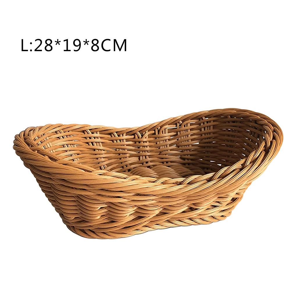 Wicker Woven Basket Bread Tray Serving for Food Fruit Cosmetic Storage Tabletop Bathroom Storage Kitchen Organizer