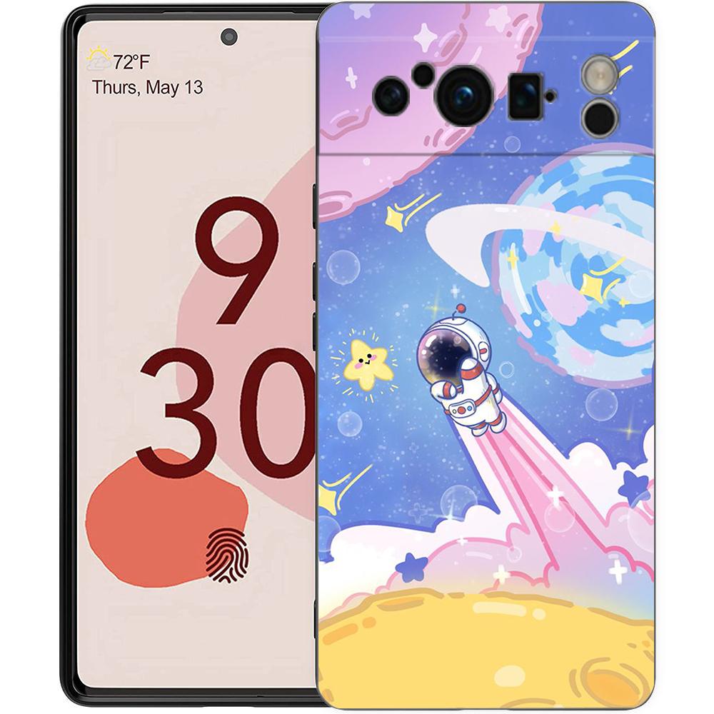 Cute Cartoon Astronaut For Google Pixel 8 7 6 Pro 6A 5G Black Phone Case Soft Shockproof Back Cover Silicone TPU Shell Coque