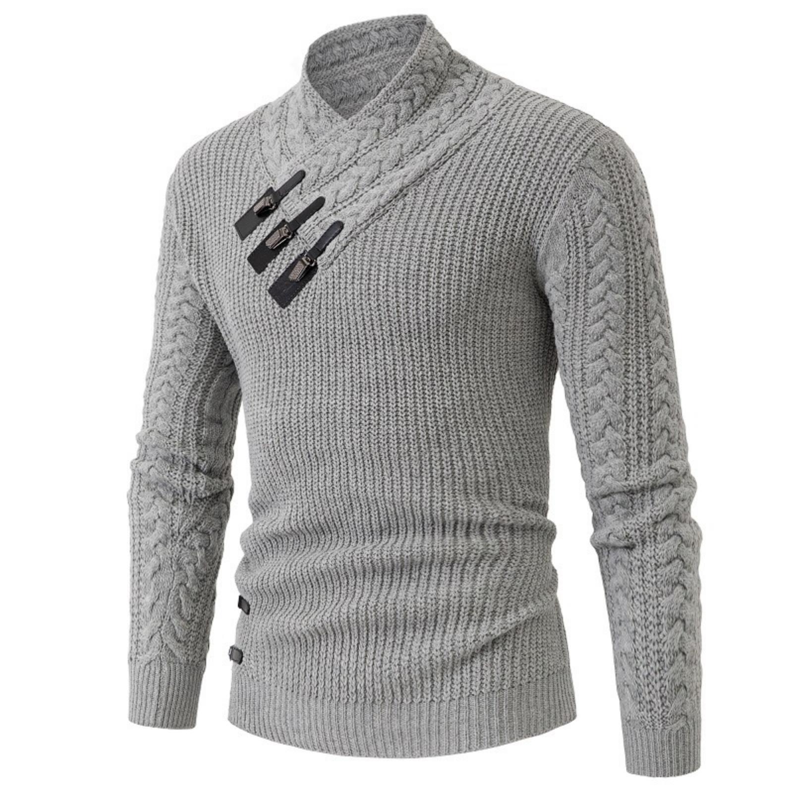 

Men s Casual And Trendy Solid-color Warm Sweater, Fashionable Pullover, Men s Long-sleeved Sweater With Semi-high-neck Knitted Sweater Inside XXXL