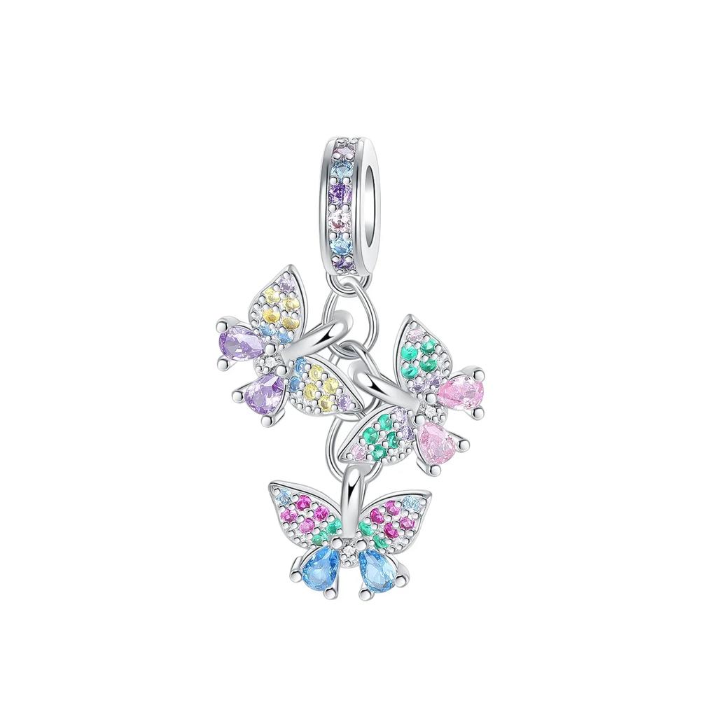 Charms Exquisite 925 Silver Butterfly Pendant Dragonfly Flowers Bead for Women Necklace DIY Bracelet Fine Jewellery Gift