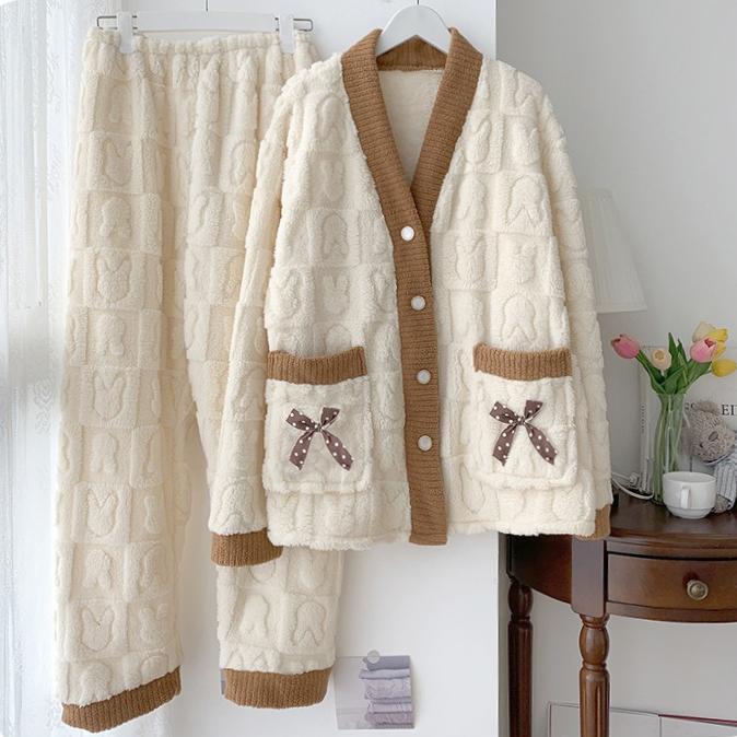 Taglie Forti Inverno Donna Caldo Abbigliamento da Casa Pigiama Signore Flanella Spesso Pile Corallo Oversize Lana Pigiama Peluche Velluto Corallo