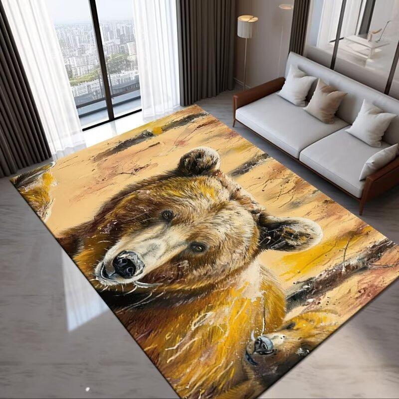 Braunbär und Wolf Wildtiermuster Teppich Weich und Rutschfest für Wohnzimmer Couchtisch Stuhl und Tischmatte