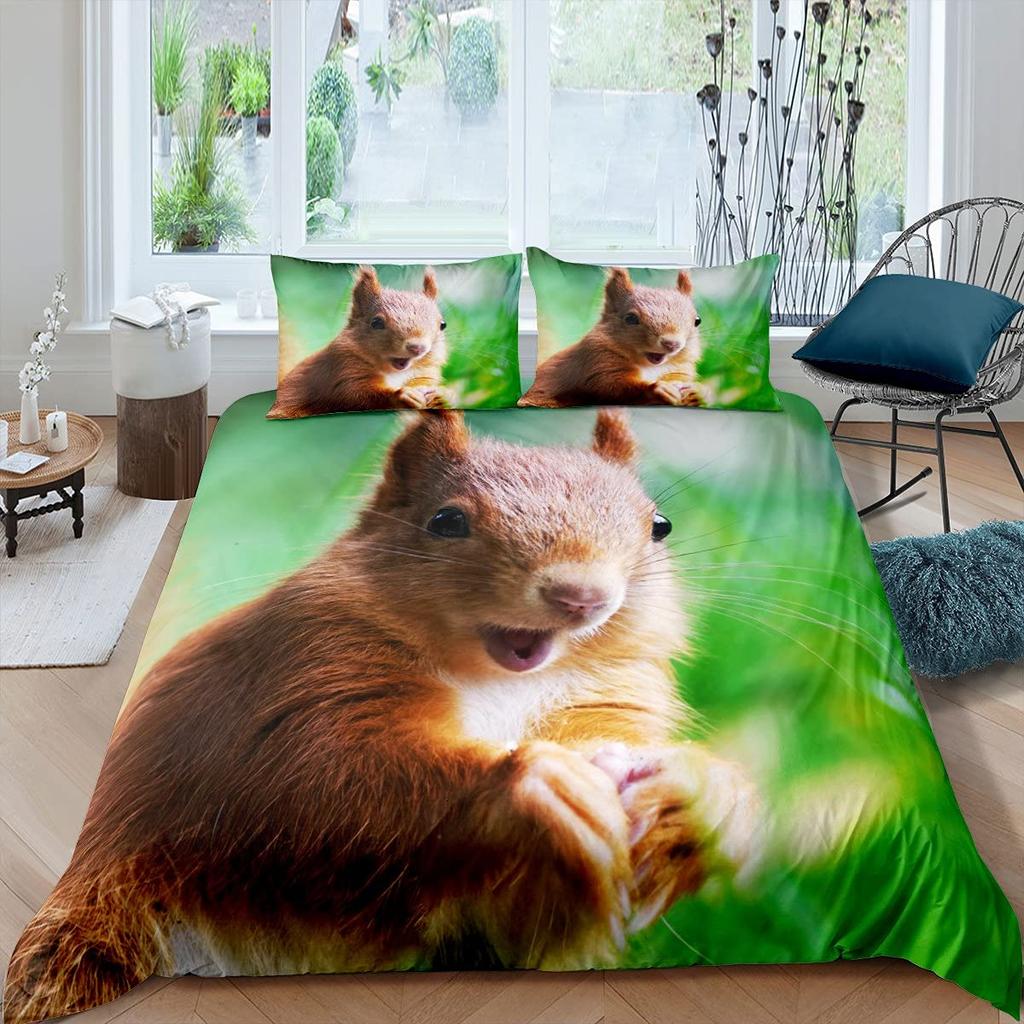 Squirrel Duvet Cover for Kids Teens Cute Animal Comforter Cover Full Size Funny Squirrel Bedding Set Soft Microfiber Quilt Cover