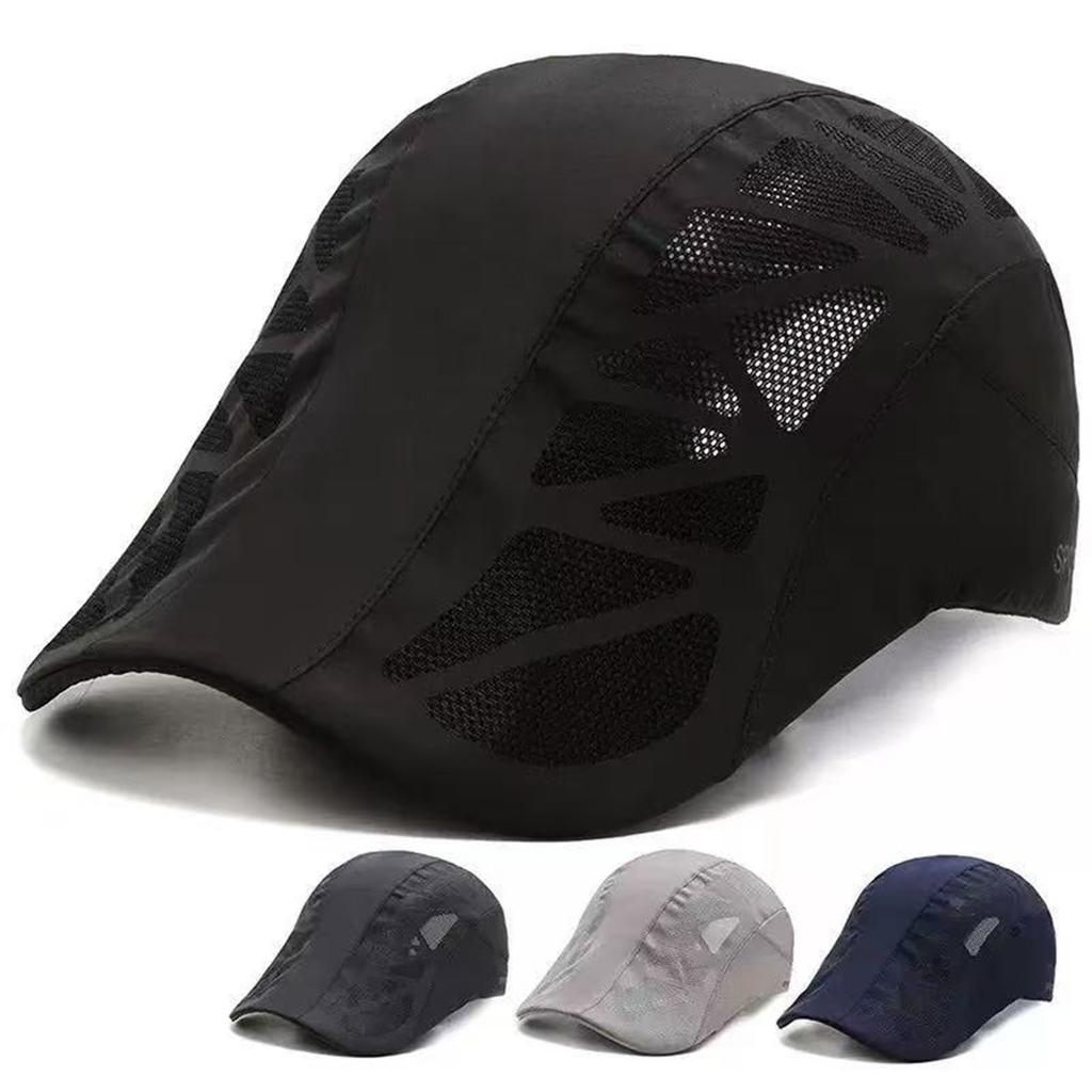 Quick Drying Mesh Splicing Solid Color Beret Cap Men's and Women's Summer Outdoor Sunscreen Duck Tongue Hat Mesh Caps Breathable Lightweight Hats