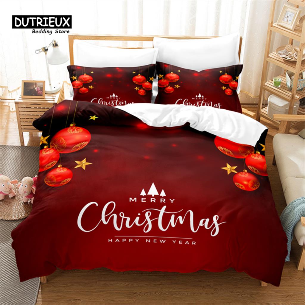 Red Christmas Bedding Set, 3Pcs Duvet Cover Set, Soft Comfortable Breathable Duvet Cover, For Bedroom Guest Room Decor