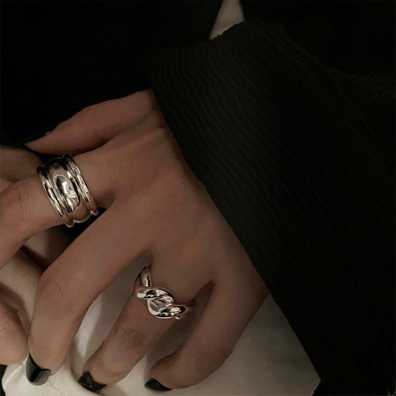 Sterling S925 Unique Silver Womens Ring With Intricate Thick Design And Modern Aesthetic Punk