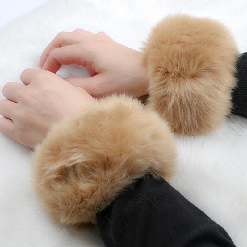 1Pair Thicken Women Winter Warm Wrist Arms Gloves Bracelet Cuff Wristband Plush Elastic Oversleeve A