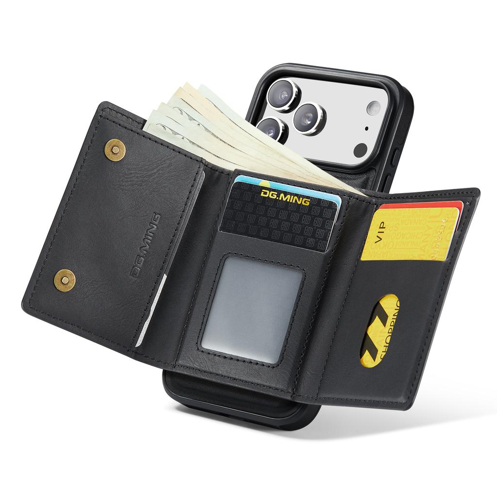 DG.MING M6 Series For iPhone 17 Pro Max Case Magnetic Wallet PU + PC + TPU Phone Cover