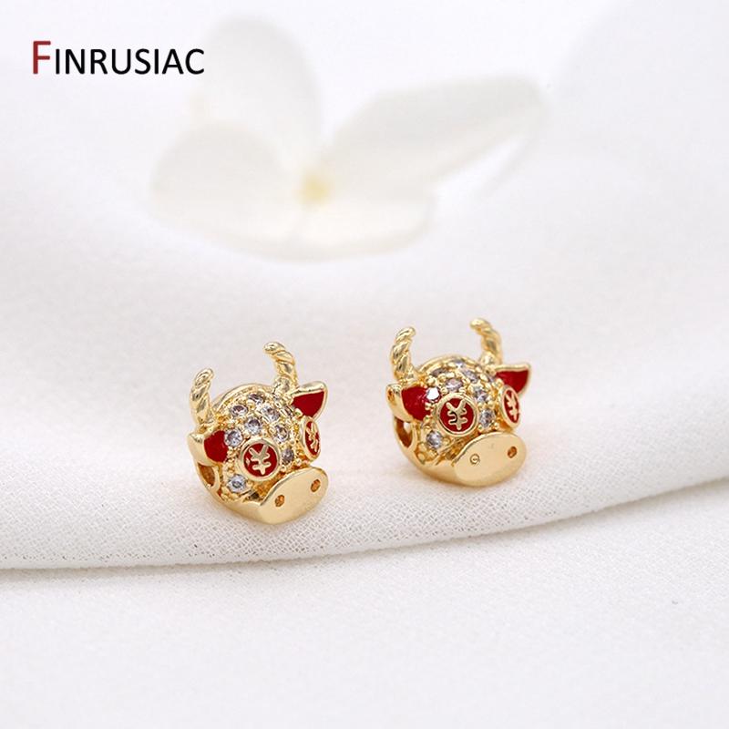 

14K Gold Plated Brass Cow Beads,Pave Setting Zircon Animal Bull Head Beads Accessories DIY Handmade Jewelry Bracelet Components 1 piece