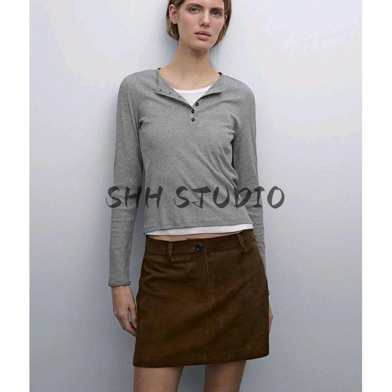 MD Spring New Women's Clothing Comfortable Cotton Bottoming Shirt Fake Two-Piece round Neck Long Sleeves T-shirt Tops 6298755