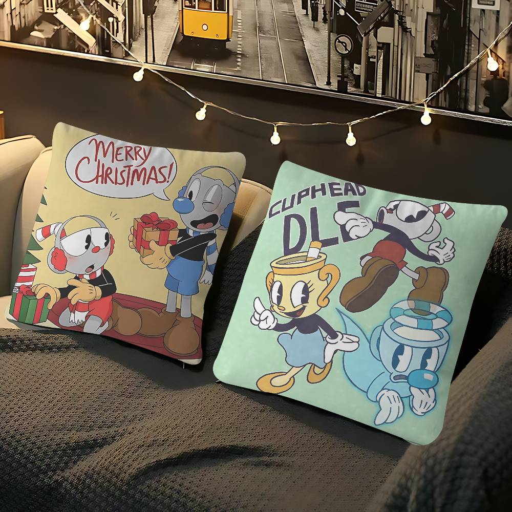 SÖT Tecknad C-CupheadS Kuddfodral Avtagbart Tvättbart Kuddfodral – Mjukt Linne för Alla Årstider
