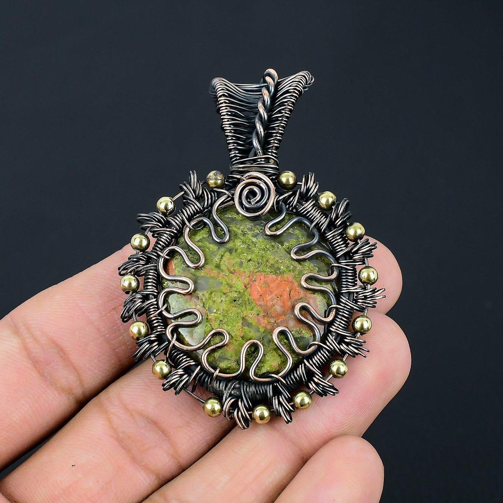 Unakite Gemstone Handmade Copper Wire Wrap Jewelry Gorgeous Pendant For Wedding Gift