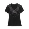 Women New Fashion European Summer Bling T-Shirt Clothes Sexy V-Neck Short-Sleeve Casual Tees Shiny Hot Diamonds Mesh Slim Tops Blouse