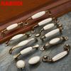 NAIERDI Zinc Alloy Antique Bronze Ceramic White Cabinet Handles Drawer Knobs Wardrobe Door Handle European Furniture Hardware