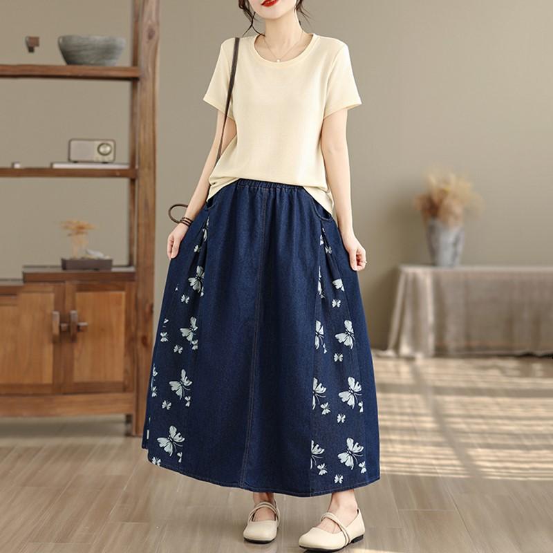 Taglie comode vita alta stampa animale vintage estivo casual ampio lungo per donna gonne di jeans gonna da donna