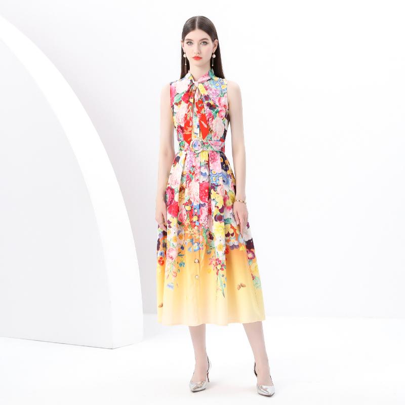 

Летние женские однобортные платья без рукавов с воротником-бабочкой и длинным миди-платьем для праздников с поясом XXL оранжевый