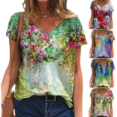 Summer Plus Women's Digital Printed Short Sleeved Loose Casual V-neck T-Shirts Women’s