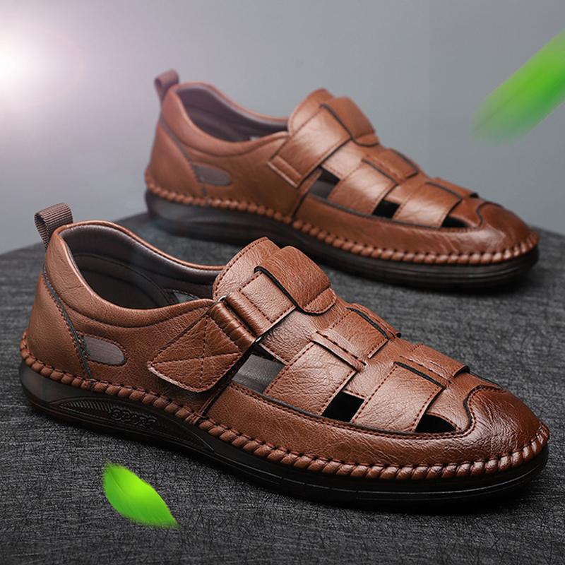 2025 Summer Shoes Men Sandals Genuine Leather Flat Non-slip Soft Cow Leather Summer Male Footwear Black Brown