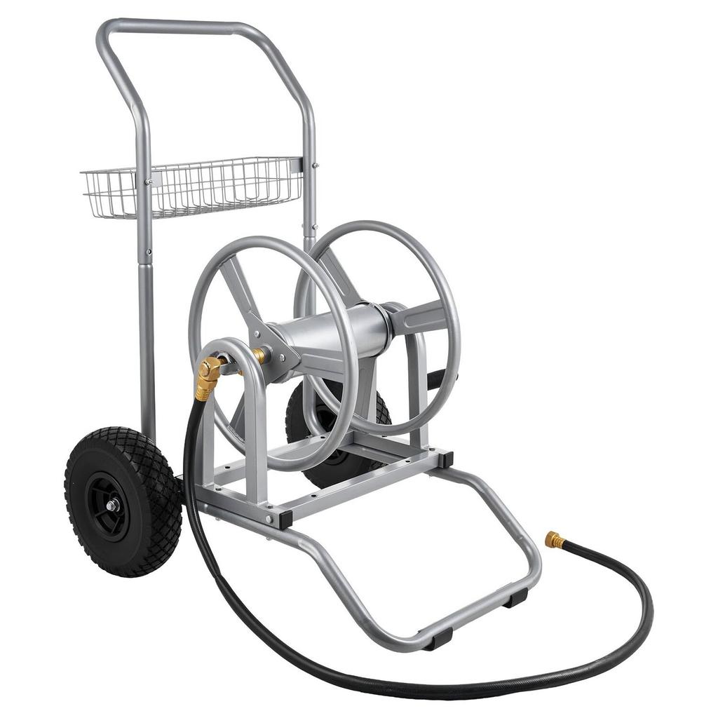 Water Hose Reel Cart, 6096/9144 Cm High-Pressure Garden Hose Cart, Hoses Reel Carts with Two Wheels, Handle & Heavy-Duty Mesh Storage Basket,