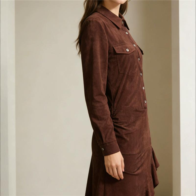 Spring Summer Women Long Sleeve Ruffle Asymmetrical Dress Slim Fitted Elegant Maxi Long Dress