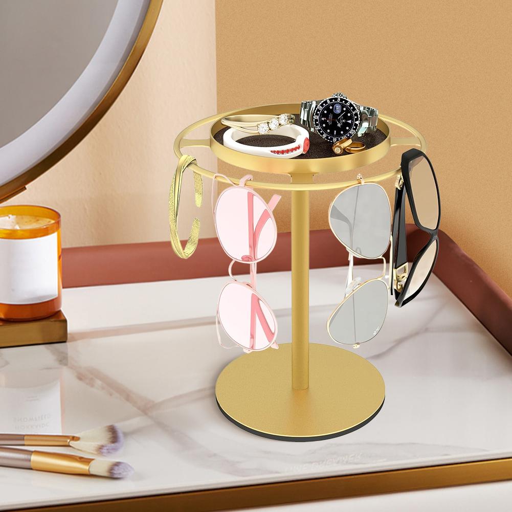 360° drehbarer Sonnenbrillen-Organizer mit Ablage Brillen-Display-Ständer Halter Abnehmbares Schmuck-Aufbewahrungsregal Metall Heim-Schreibtisch-Dekoration
