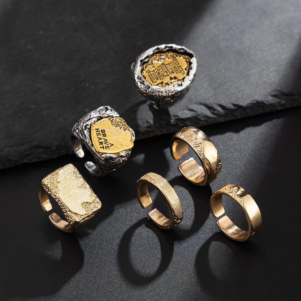 Ingemark 6Pcs/Set Hip Hop Irregular letter Open Ring for Men 2026 New Trendy Goth Adjustable Chunky Ring Grunge Jewelry Gifts