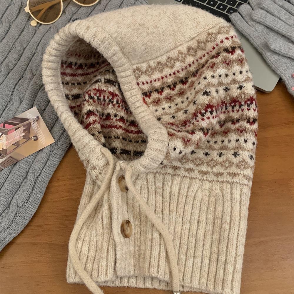 Pullover Hat Jacquard Balaclava Hat Printed Winter Cap Fashion Fair Isle Style Knitted Hat  Outdoor