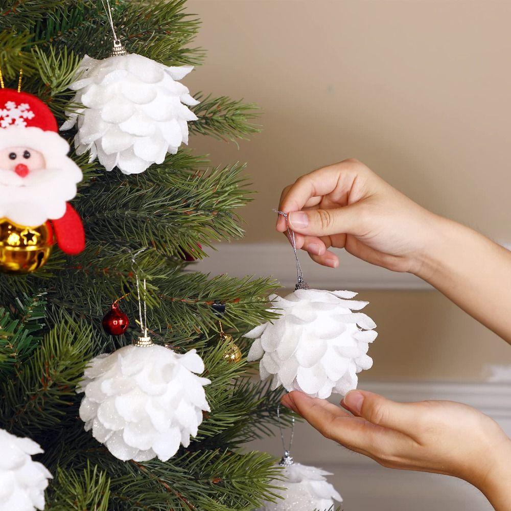 3pcs Vintage Style Christmas Balls Glitter Lightweight Hanging Ornaments Feather Design 3 Pieces Set Xmas Tree Pendants