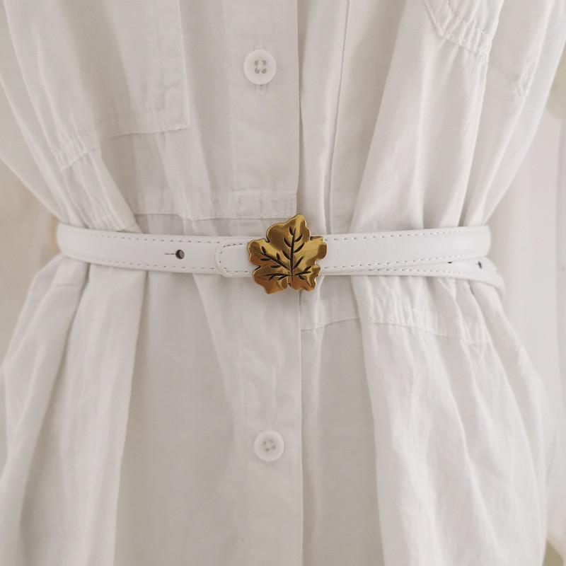 

Genuine Leather Ladies Belt With Silver Alloy Buckle For Summer Fashion And Formal Looks White