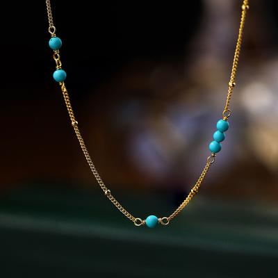 925 Silver Ellipse Natural Turquoise Pendant Necklace For Women Clavicle Chain Delicate Wedding Party Jewelry Gift