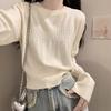 Women's White Cross-Border Bell Sleeve Sweater - Autumn/Winter Slim-Fit Waist-Cinching Knitted Pullover