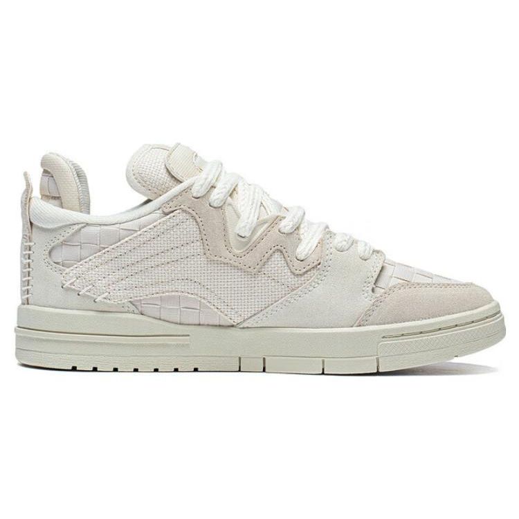 Li Ning Wei Wu Pro Fabric Cow Split Leather Suede Non-Slip Low-Top Skate Shoes Women sneaker White AECT032-1