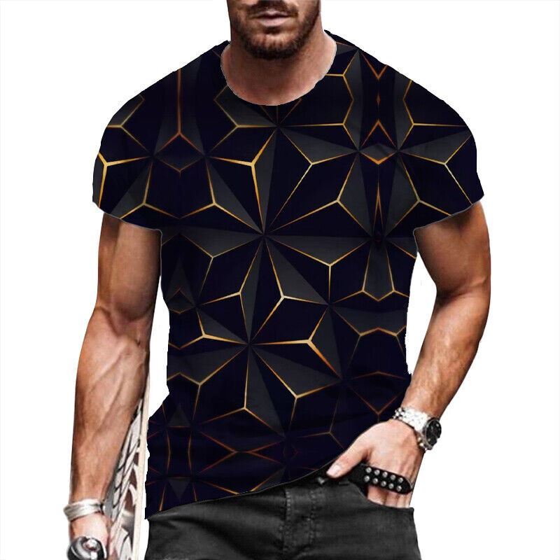 Men's 3D Printed Short Sleeved Black Gold Metal Pattern Cool Avant-garde Short Sleeved Comfortable Casual Sportswear