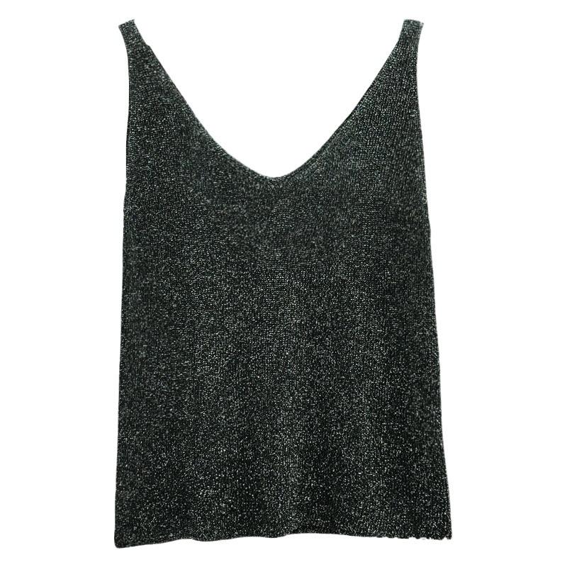 Women Summer Sleeveless V Neck Sequins Causal Vest Top