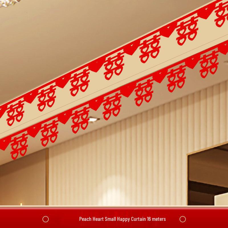 Double Happiness Wedding Room Decoration Set: Ceiling Hanging & Curtains