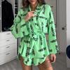 2024 Women's Loose Long-Sleeve Print Pajamas & High-Waisted Shorts Set