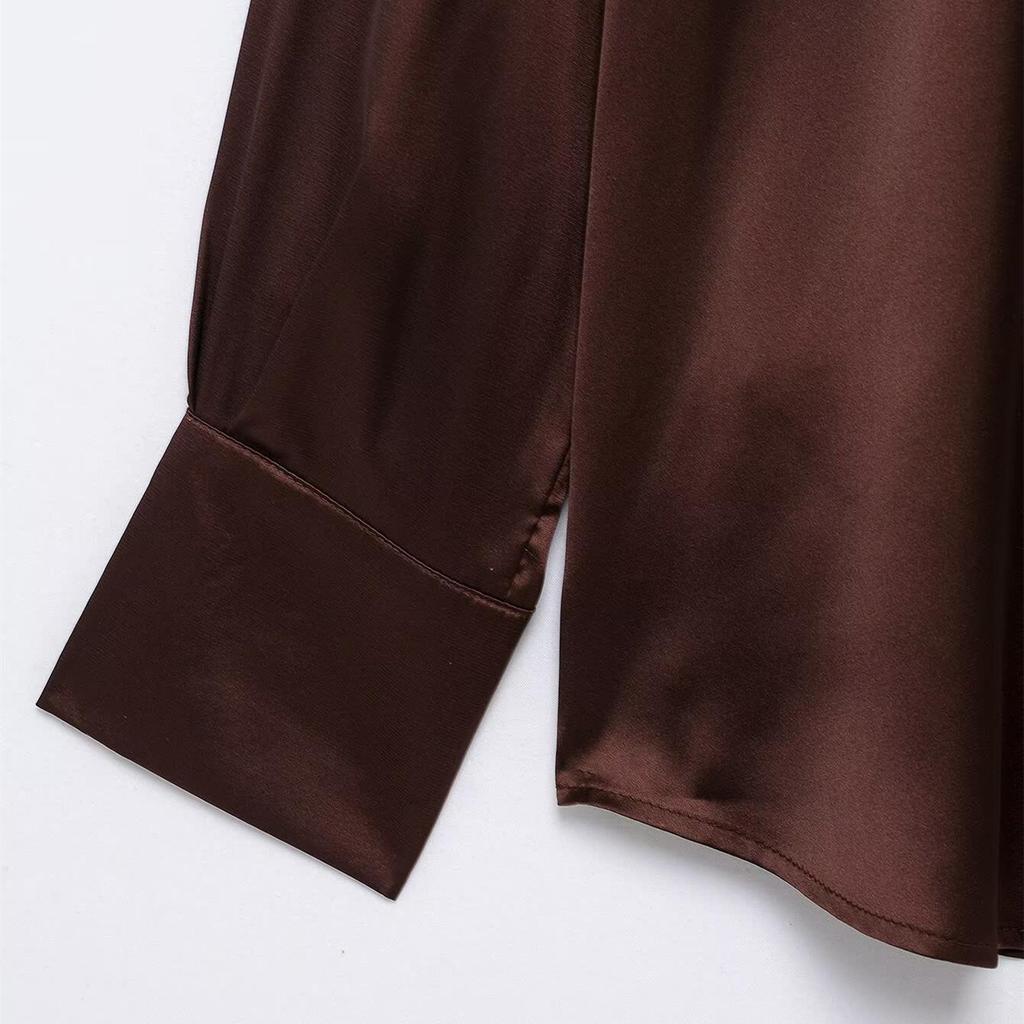 2025 Spring Women's Elegant Silk Satin Lapel Shirt - Casual, Loose Fit