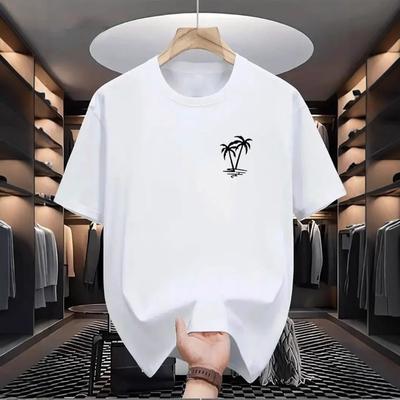 2025 New Round Neck Short-sleeved Tops Coconut Tree Print Short-sleeved T-shirt