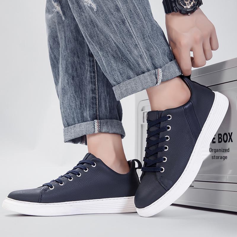 Men's Genuine Leather Retro White Cowhide Sneakers