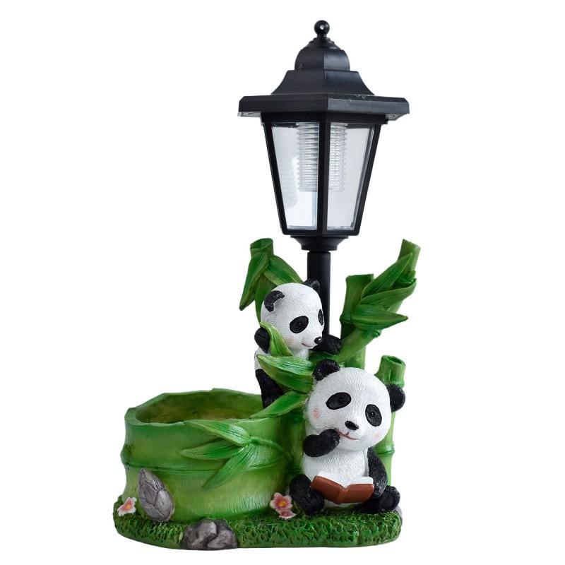 Outdoor Solar Powered Panda Family Statue Resin Garden Decor Yard Patio Lawn Ornament