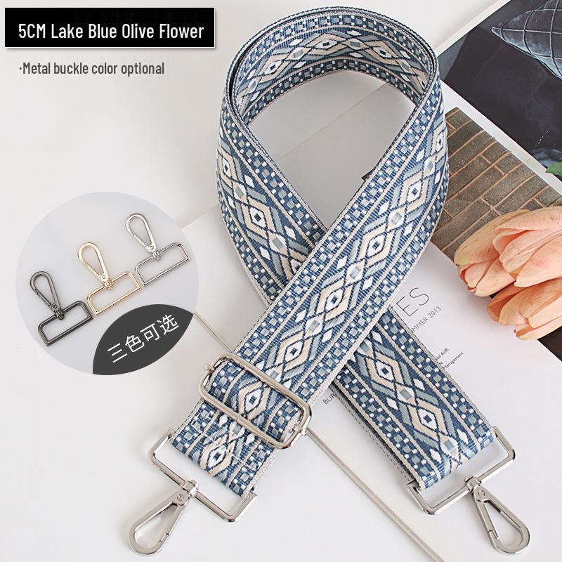 

Ethnic Style Adjustable Crossbody Jacquard Woven Shoulder Strap Replacement Bright silver buckle