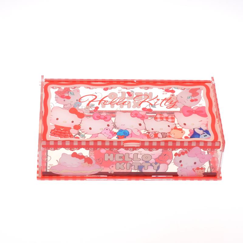 Hello Kitty Storage Box Cute Acrylic Flip Desktop Storage Box Dust-Proof Ornaments Removable Home Decora