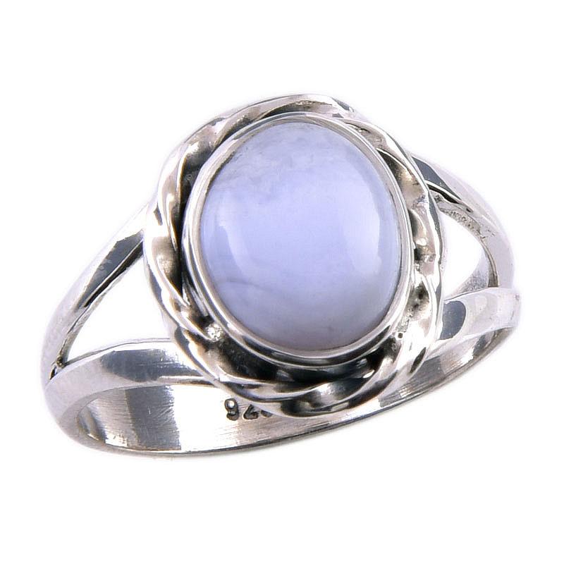 Natural Blue Lace Agate Gemstone 925 Solid Sterling Silver Jewelry Ring S.6 B9t13
