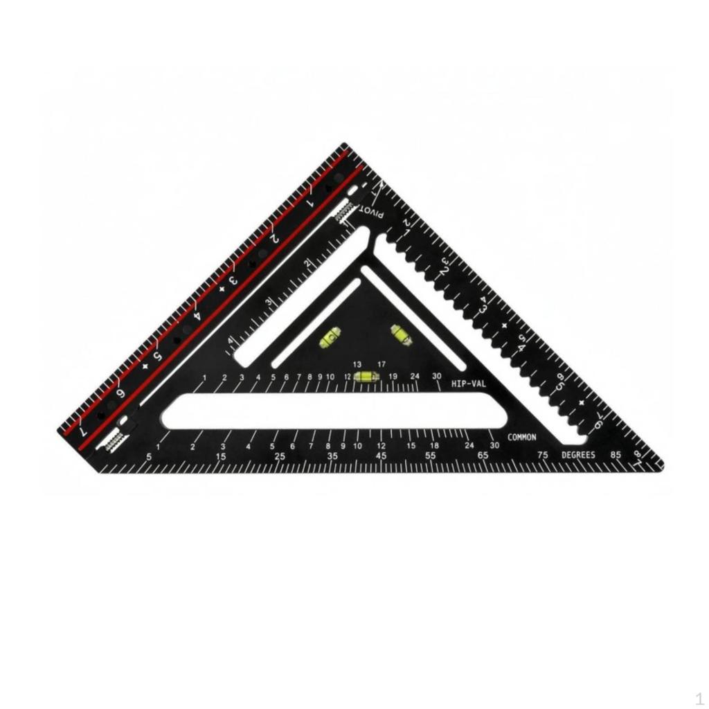 Folding Carpenter Triangle Ruler Angle Markings Bubble Level Red Edge Strip Square