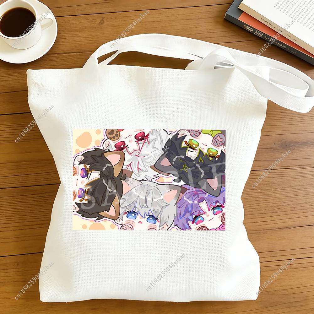 Love And Deepspace Anime Canvas Tote Bag Five Cats Design Daily Handbag Gift 30x35 35x40cm